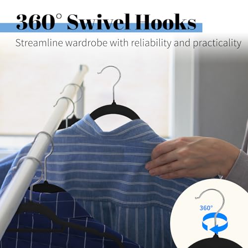 Smartor Black Velvet Hangers 60 Pack, Space Saving Clothes Hangers with Tie Bar, Non-Slip Felt Hangers with Shoulder Notches, Heavy Duty Suit Hanger for Coat, Shirt, Pants, Dress