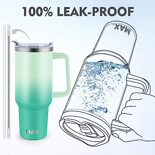 40 oz Tumbler with Handle and Straw Lid, Insulated Reusable Stainless Steel Travel Mug Keeps Drinks Cold up to 34 Hours, 100% Leakproof Bottle for Water, Iced Tea or Coffee, Smoothie and More