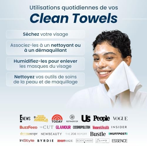 Clean Skin Club Clean Towels XL, 100% USDA Biobased Face Towel, Disposable Face Towelette, Makeup Remover Dry Wipes, Ultra Soft, 50 Ct, 1 Pack