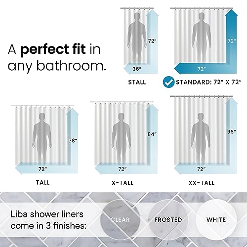 LiBa Waterproof Plastic Shower Curtain - Bathroom Shower Curtain Premium PEVA Non-Toxic with Rust Proof Grommets 8G Heavy Duty Bathroom Accessories 72x72 - Frosted