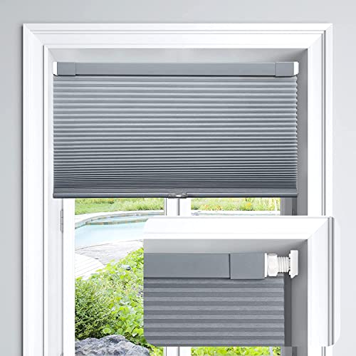 LazBlinds Cordless Cellular Shades No Tools No Drill Light Filtering Cellular Blinds for Window Size 34 1/2'' W x 64'' H, Dark Grey