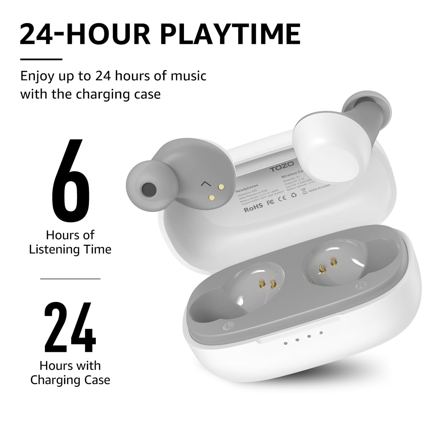 TOZO A1 Mini Wireless Earbuds Bluetooth 5.3 in Ear Light-Weight Headphones Built-in Microphone, IPX5 Waterproof, Immersive Premium Sound Long Distance Connection Headset with Charging Case, Black