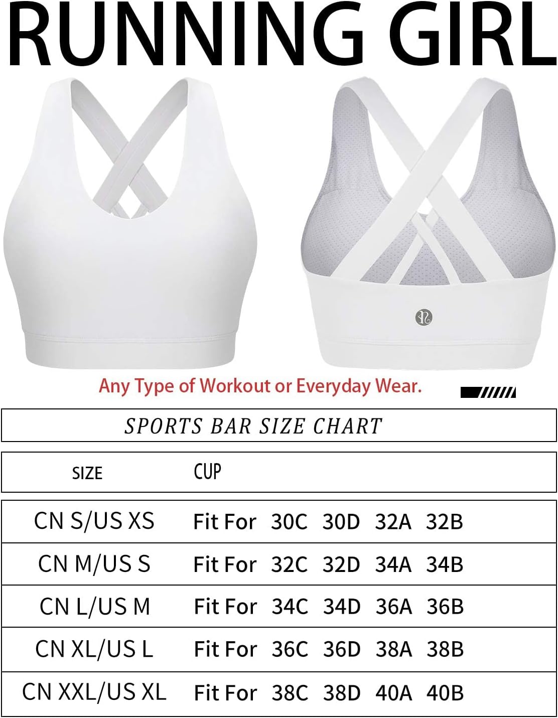 RUNNING GIRL Sports Bra for Women, Criss-Cross Back Padded Strappy Sports Bras Medium Support Yoga Bra with Removable Cups