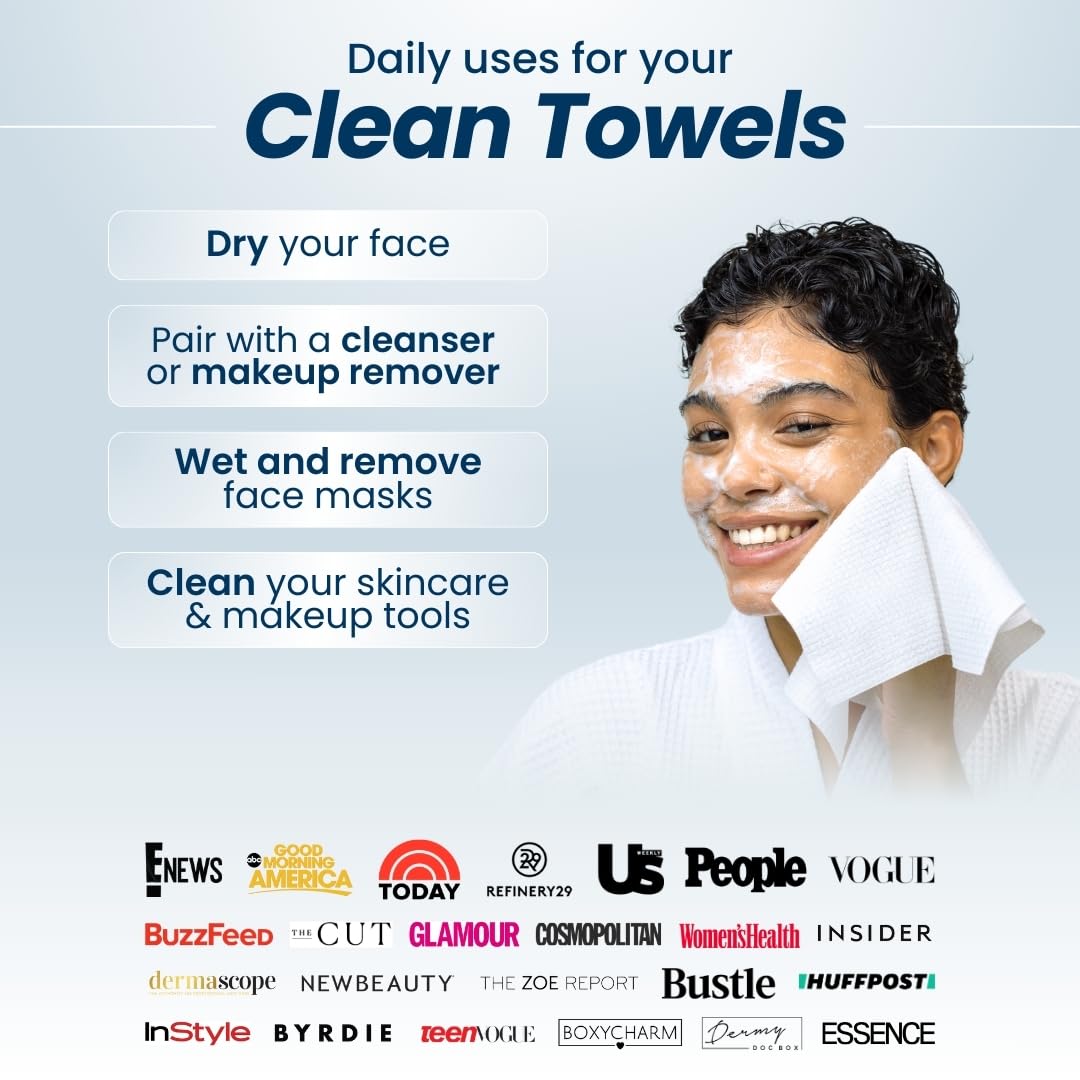 Clean Skin Club Clean Towels XL, 100% USDA Biobased Face Towel, Disposable Face Towelette, Makeup Remover Dry Wipes, Ultra Soft, 50 Ct, 1 Pack