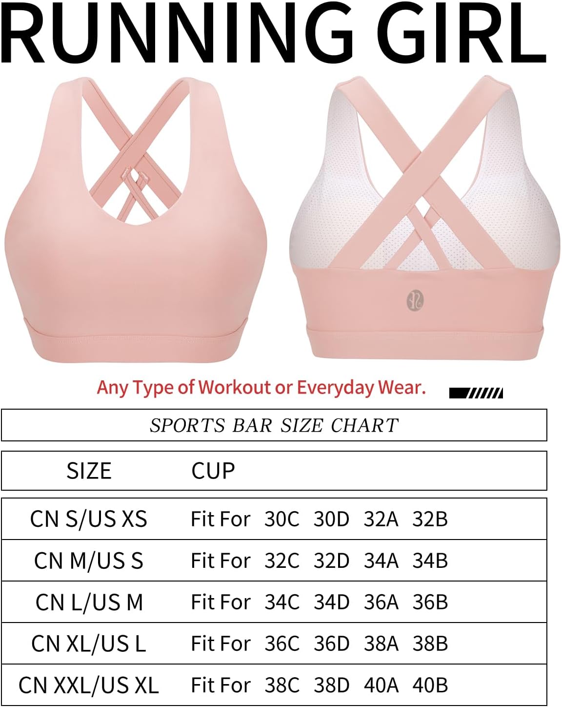 RUNNING GIRL Sports Bra for Women, Criss-Cross Back Padded Strappy Sports Bras Medium Support Yoga Bra with Removable Cups