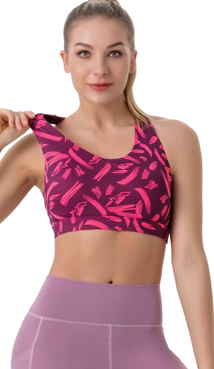 RUNNING GIRL Sports Bra for Women, Criss-Cross Back Padded Strappy Sports Bras Medium Support Yoga Bra with Removable Cups