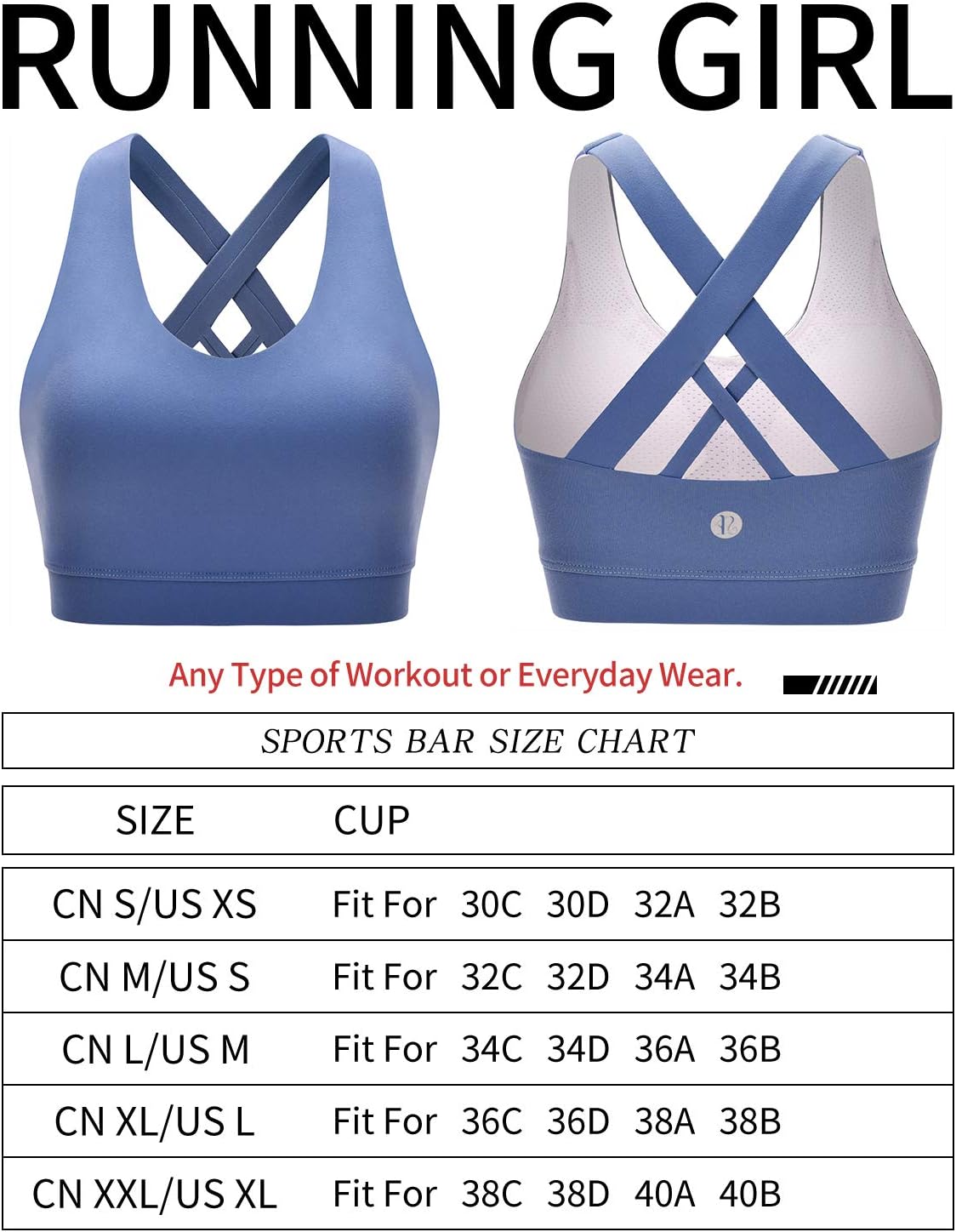 RUNNING GIRL Sports Bra for Women, Criss-Cross Back Padded Strappy Sports Bras Medium Support Yoga Bra with Removable Cups