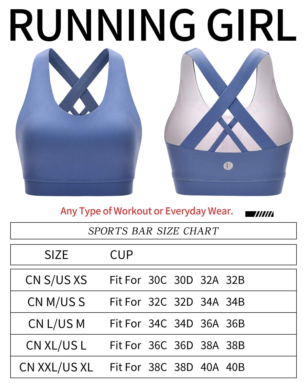 RUNNING GIRL Sports Bra for Women, Criss-Cross Back Padded Strappy Sports Bras Medium Support Yoga Bra with Removable Cups