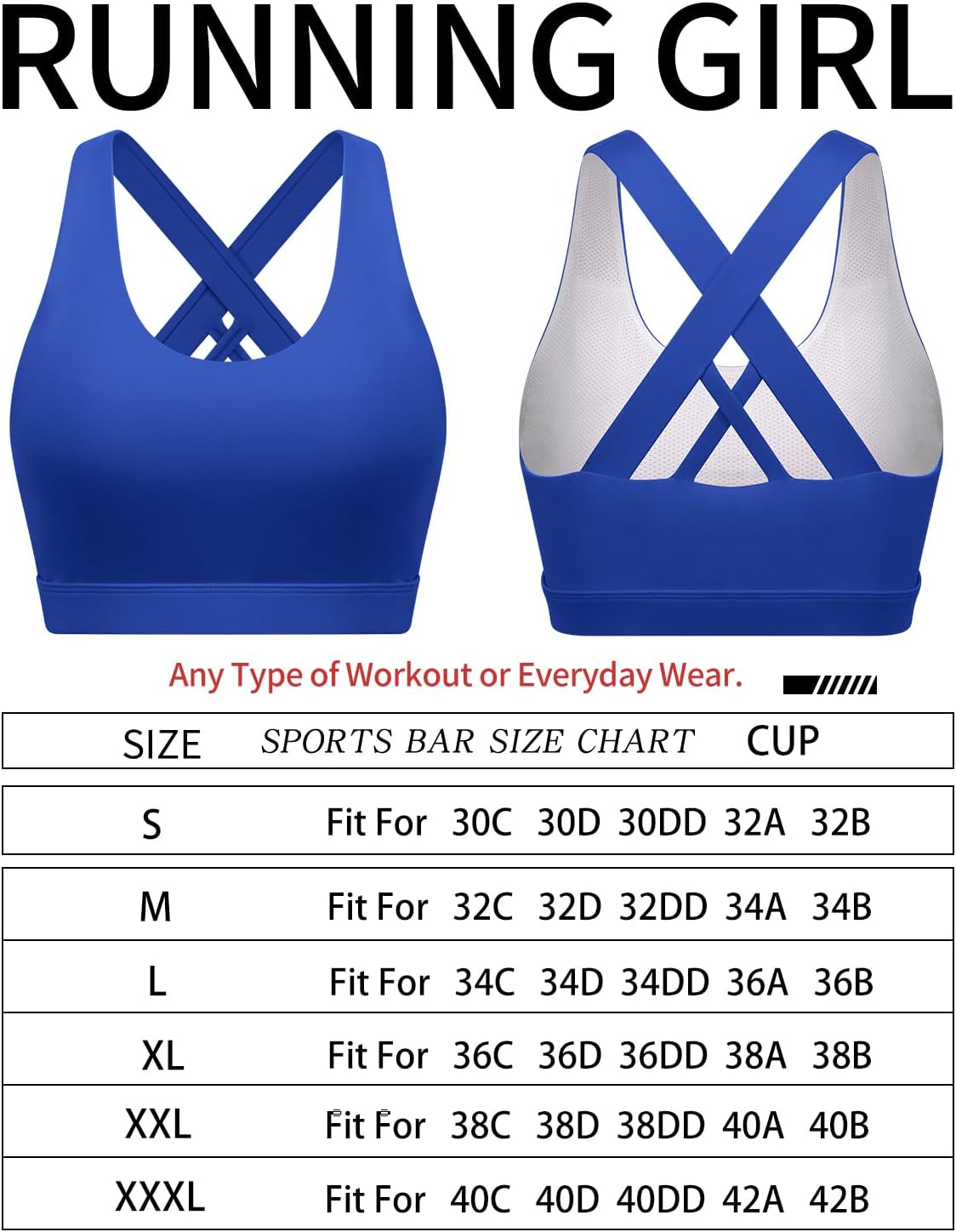 RUNNING GIRL Sports Bra for Women, Criss-Cross Back Padded Strappy Sports Bras Medium Support Yoga Bra with Removable Cups