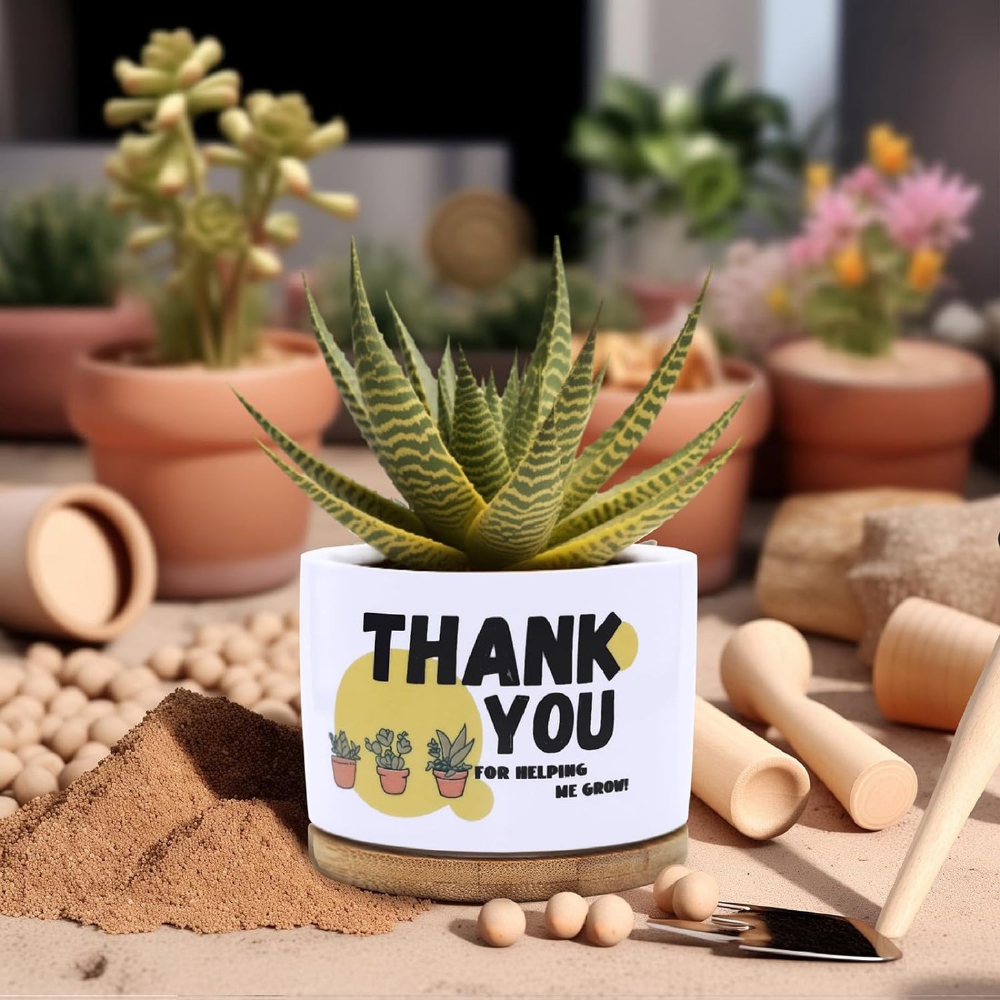 WIDITACE Teacher Appreciation Gifts for Women Men, Thank You Gift for Teacher with Greeting Card, Birthday Retirement End of Year Back to School Presents for Teacher, Unique Small Succulent Pot