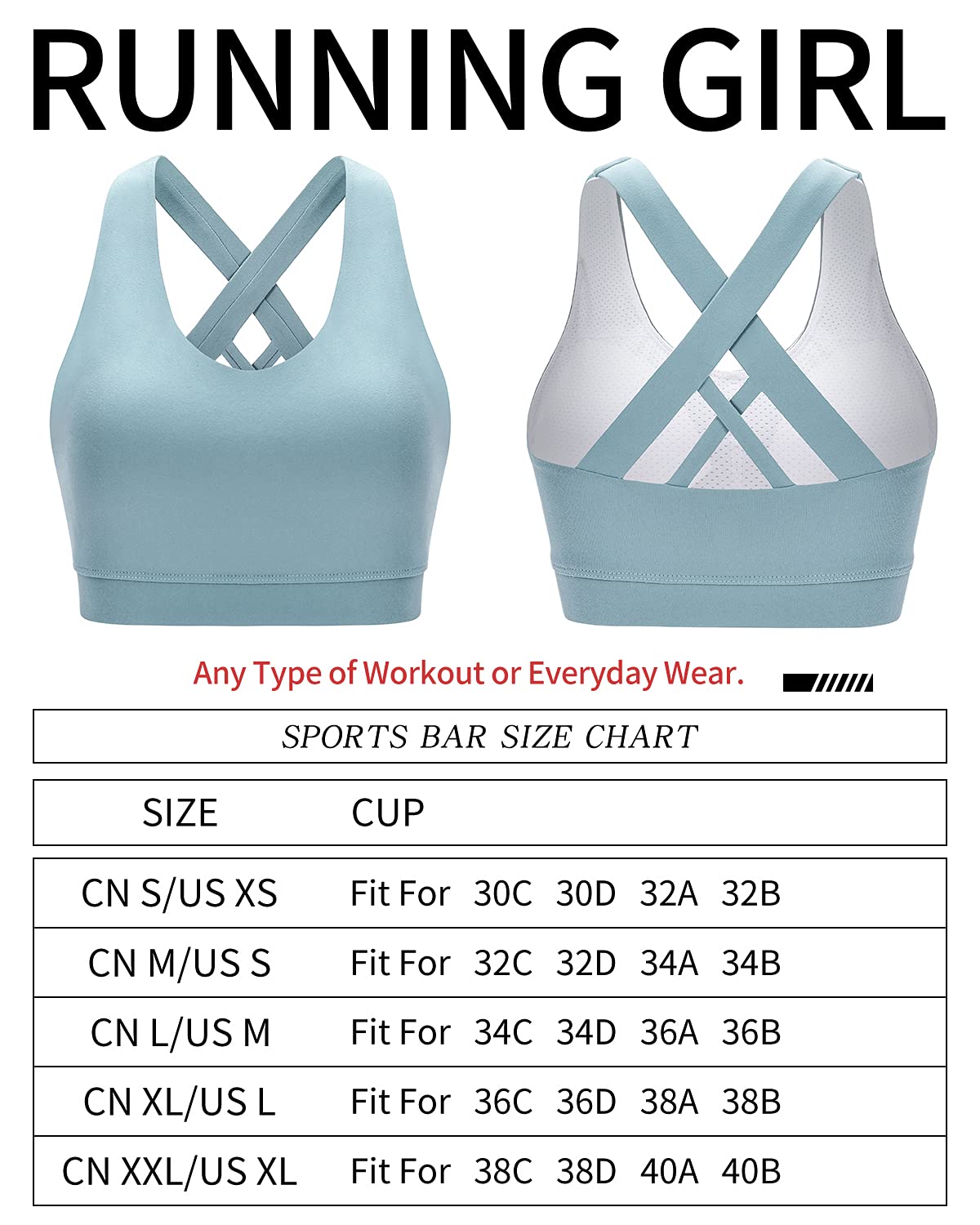 RUNNING GIRL Sports Bra for Women, Criss-Cross Back Padded Strappy Sports Bras Medium Support Yoga Bra with Removable Cups