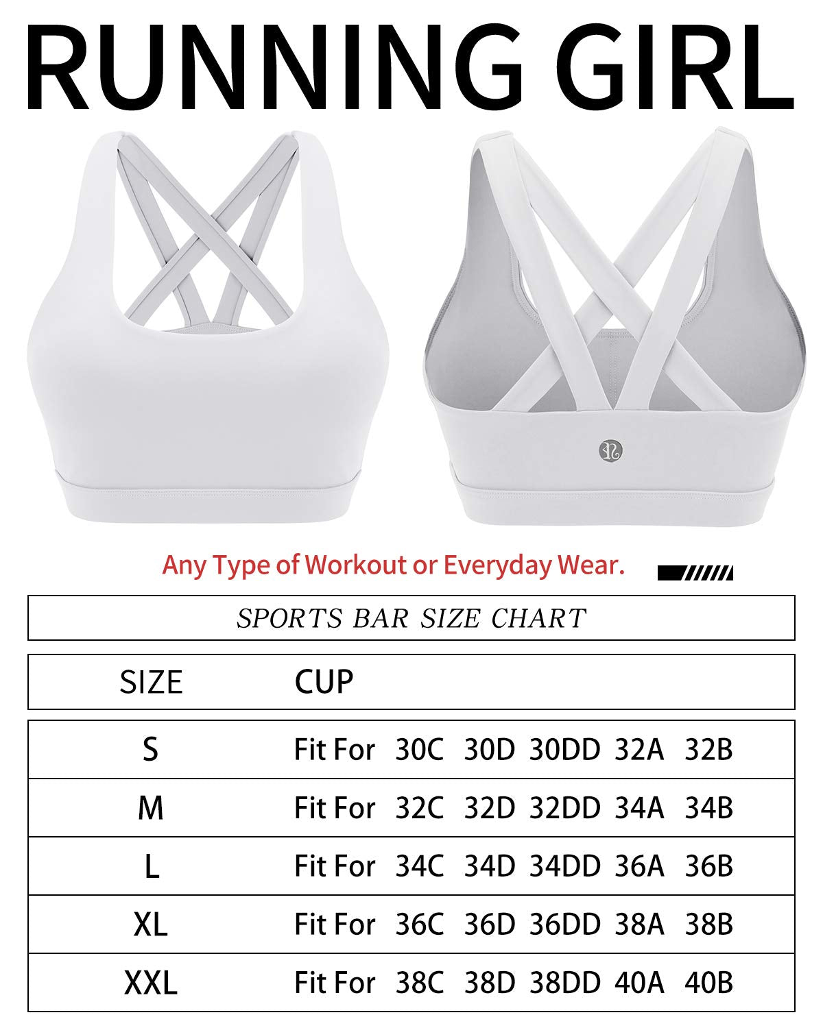 RUNNING GIRL Sports Bra for Women, Criss-Cross Back Padded Strappy Sports Bras Medium Support Yoga Bra with Removable Cups