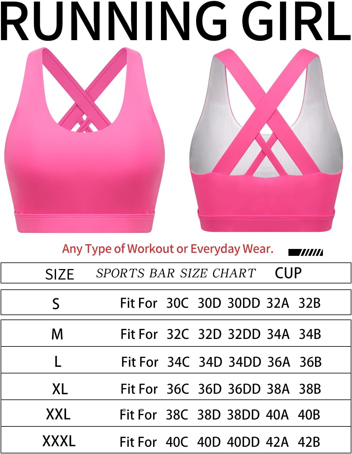 RUNNING GIRL Sports Bra for Women, Criss-Cross Back Padded Strappy Sports Bras Medium Support Yoga Bra with Removable Cups