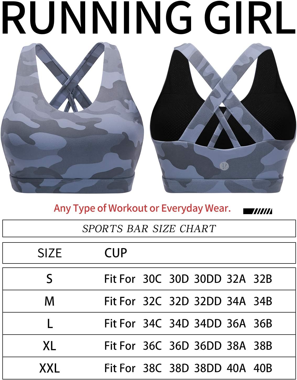 RUNNING GIRL Sports Bra for Women, Criss-Cross Back Padded Strappy Sports Bras Medium Support Yoga Bra with Removable Cups