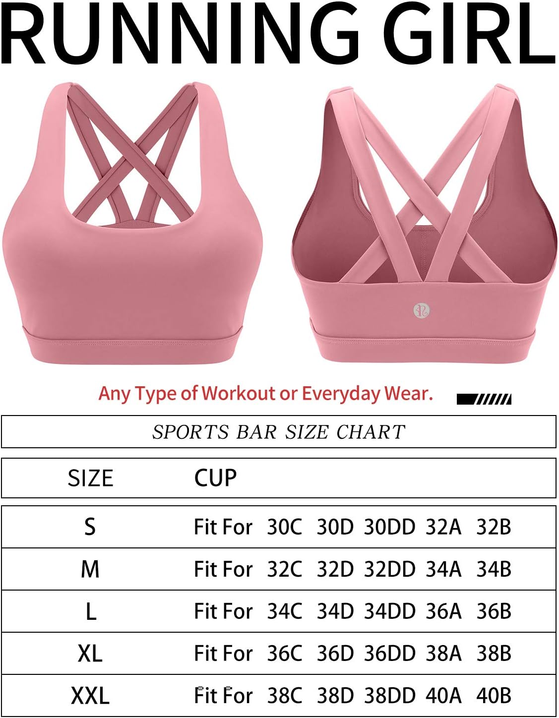 RUNNING GIRL Sports Bra for Women, Criss-Cross Back Padded Strappy Sports Bras Medium Support Yoga Bra with Removable Cups