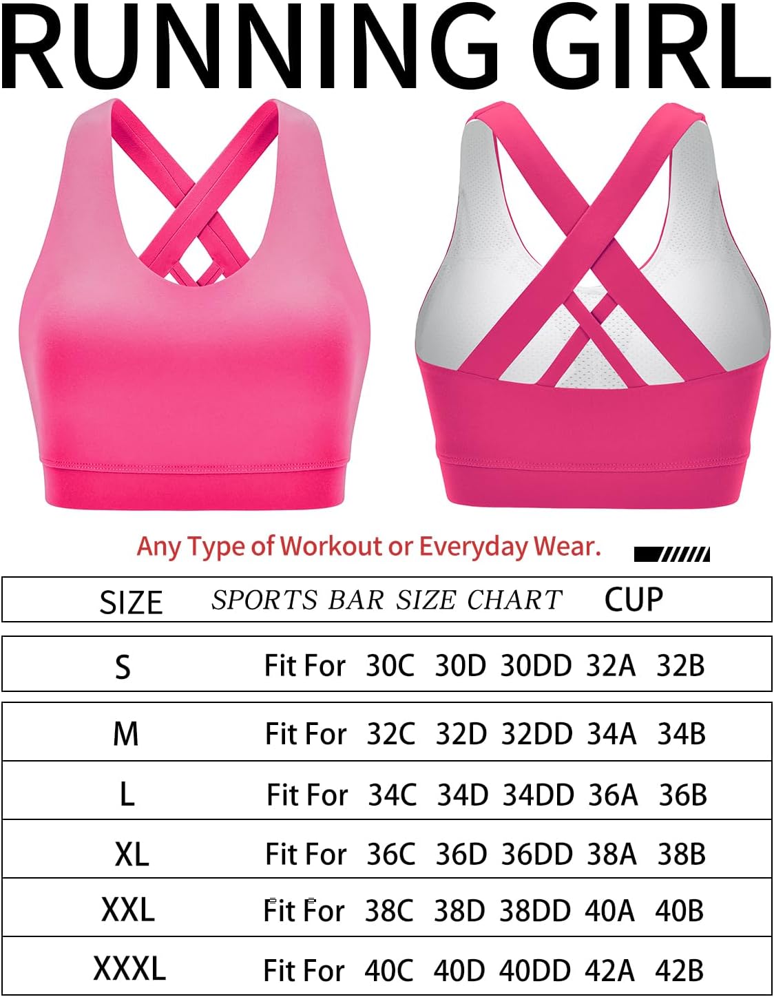 RUNNING GIRL Sports Bra for Women, Criss-Cross Back Padded Strappy Sports Bras Medium Support Yoga Bra with Removable Cups