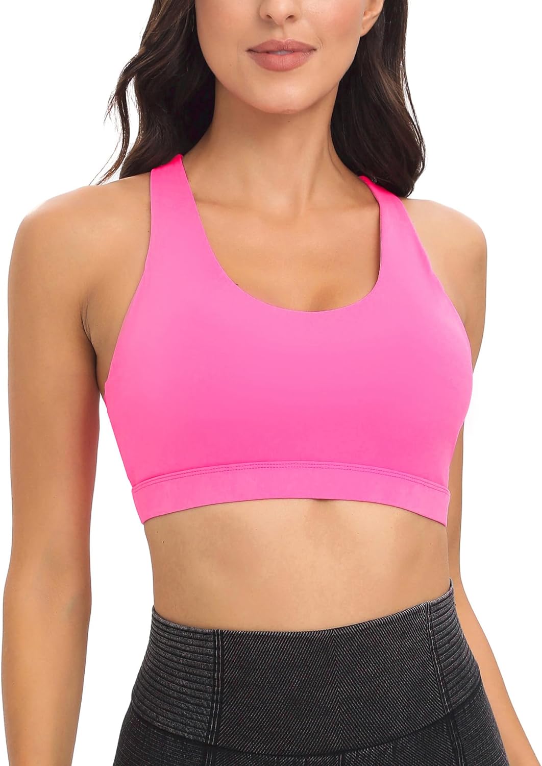 RUNNING GIRL Sports Bra for Women, Criss-Cross Back Padded Strappy Sports Bras Medium Support Yoga Bra with Removable Cups