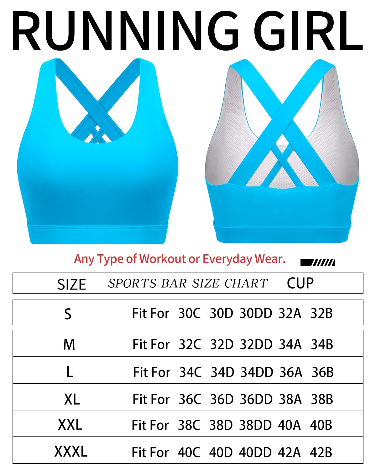 RUNNING GIRL Sports Bra for Women, Criss-Cross Back Padded Strappy Sports Bras Medium Support Yoga Bra with Removable Cups