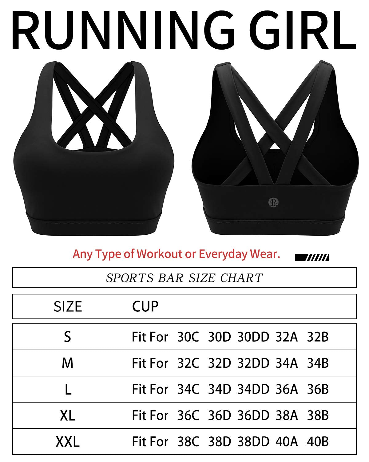 RUNNING GIRL Sports Bra for Women, Criss-Cross Back Padded Strappy Sports Bras Medium Support Yoga Bra with Removable Cups