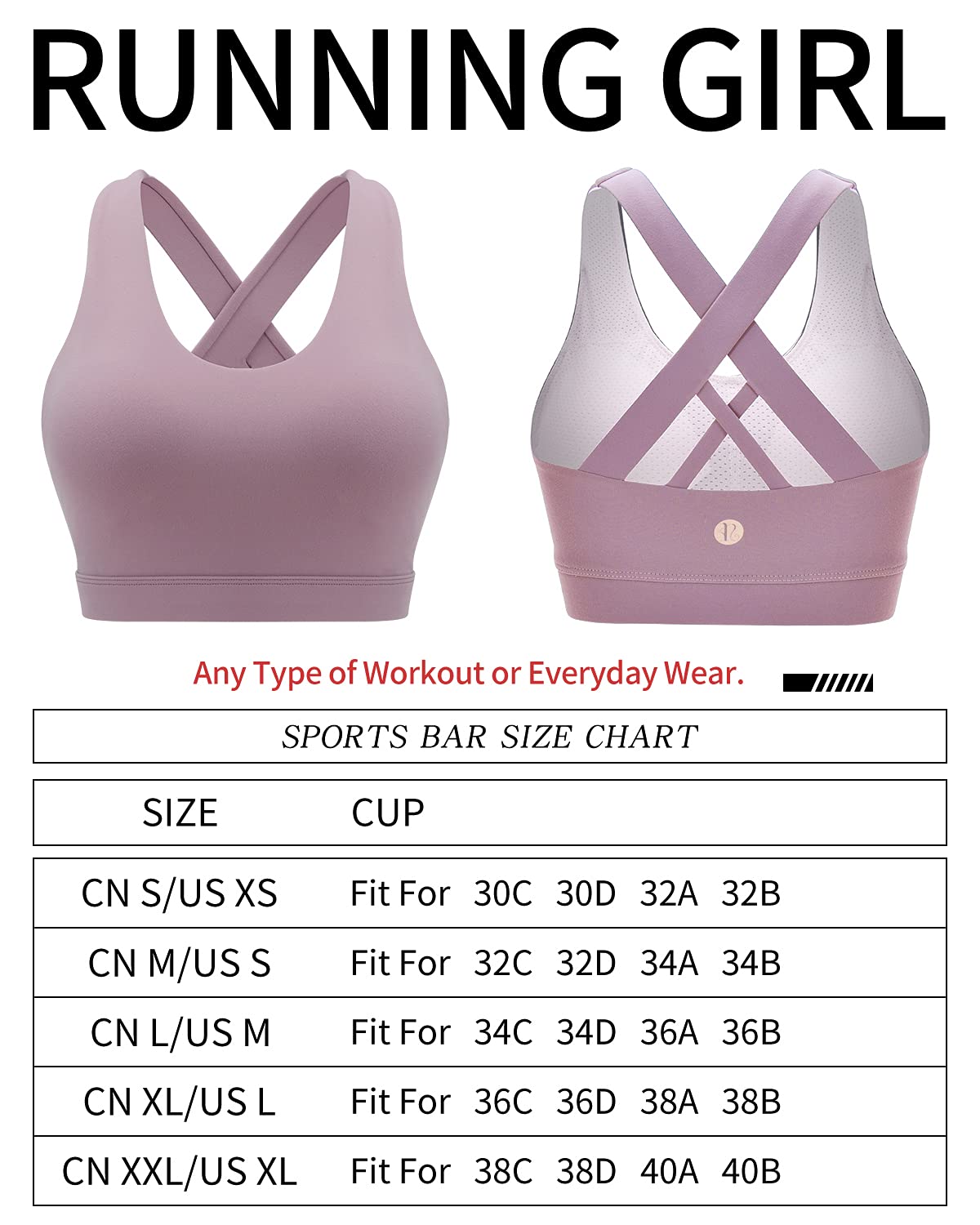 RUNNING GIRL Sports Bra for Women, Criss-Cross Back Padded Strappy Sports Bras Medium Support Yoga Bra with Removable Cups