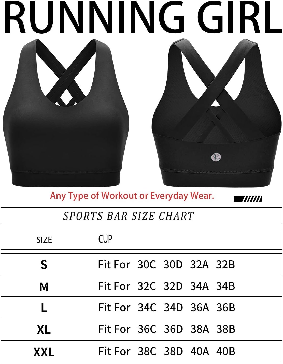 RUNNING GIRL Sports Bra for Women, Criss-Cross Back Padded Strappy Sports Bras Medium Support Yoga Bra with Removable Cups