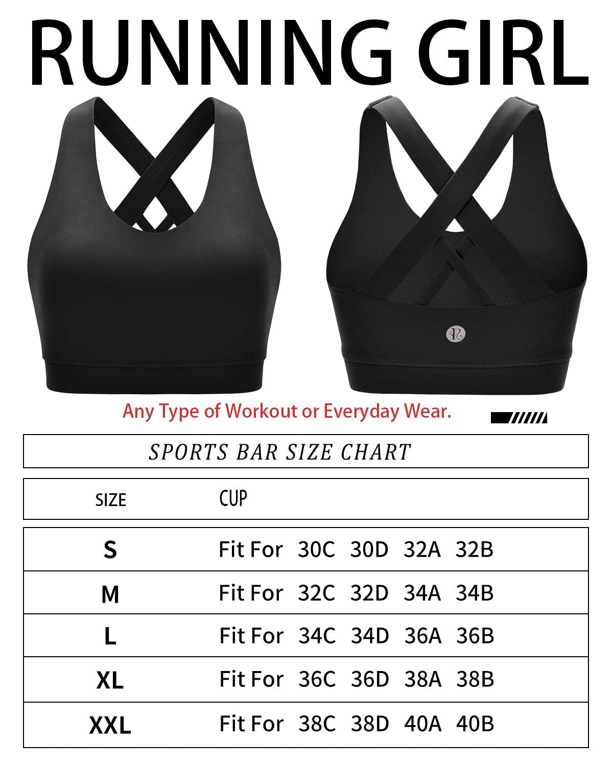 RUNNING GIRL Sports Bra for Women, Criss-Cross Back Padded Strappy Sports Bras Medium Support Yoga Bra with Removable Cups