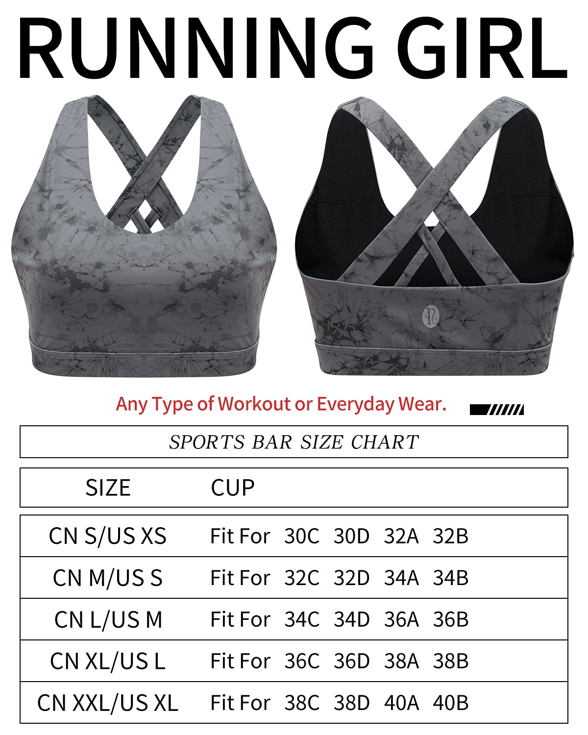 RUNNING GIRL Sports Bra for Women, Criss-Cross Back Padded Strappy Sports Bras Medium Support Yoga Bra with Removable Cups