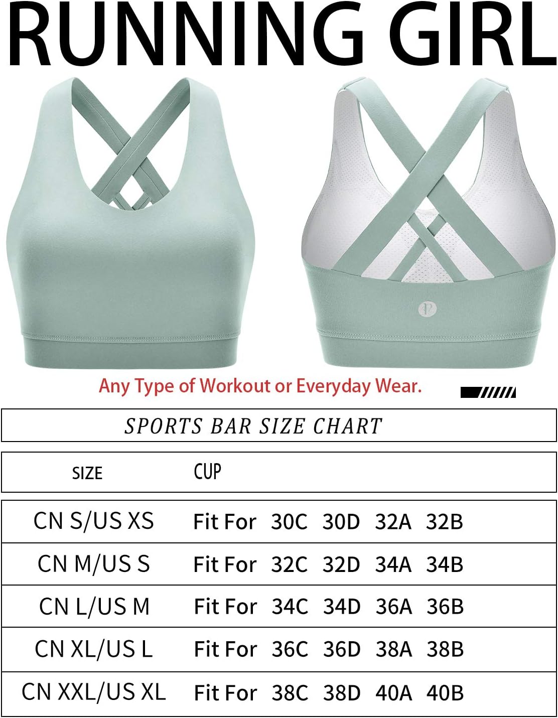 RUNNING GIRL Sports Bra for Women, Criss-Cross Back Padded Strappy Sports Bras Medium Support Yoga Bra with Removable Cups