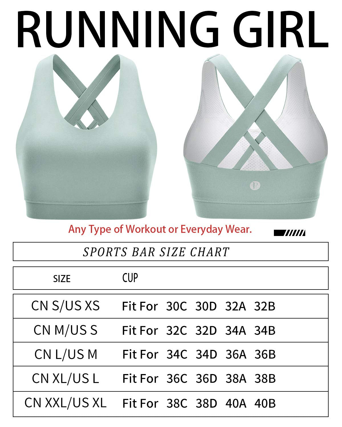 RUNNING GIRL Sports Bra for Women, Criss-Cross Back Padded Strappy Sports Bras Medium Support Yoga Bra with Removable Cups