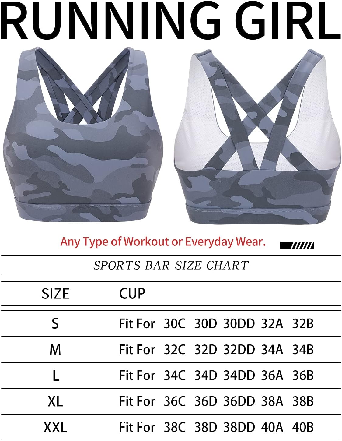 RUNNING GIRL Sports Bra for Women, Criss-Cross Back Padded Strappy Sports Bras Medium Support Yoga Bra with Removable Cups