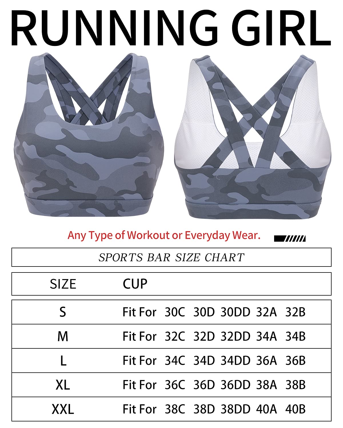 RUNNING GIRL Sports Bra for Women, Criss-Cross Back Padded Strappy Sports Bras Medium Support Yoga Bra with Removable Cups