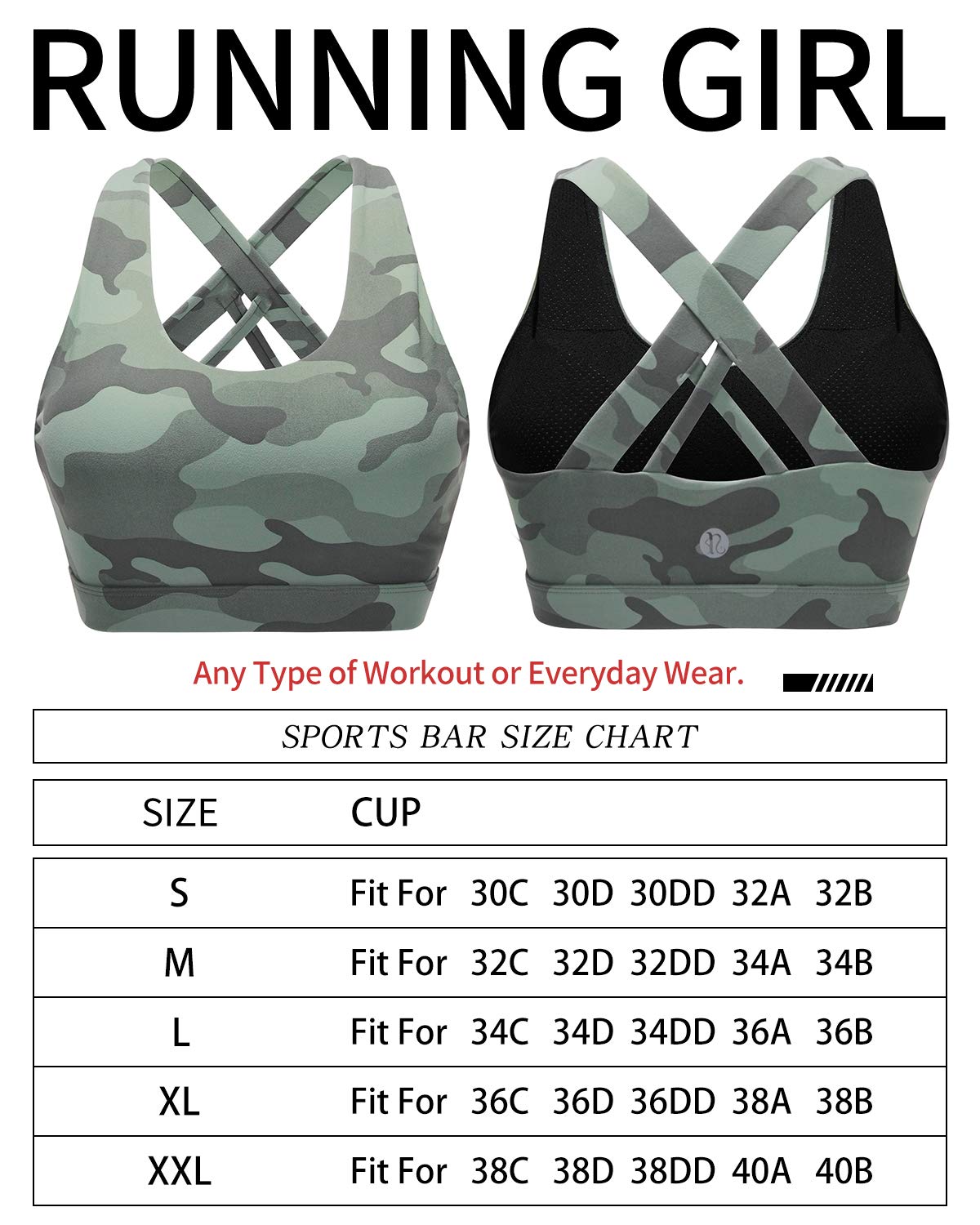 RUNNING GIRL Sports Bra for Women, Criss-Cross Back Padded Strappy Sports Bras Medium Support Yoga Bra with Removable Cups