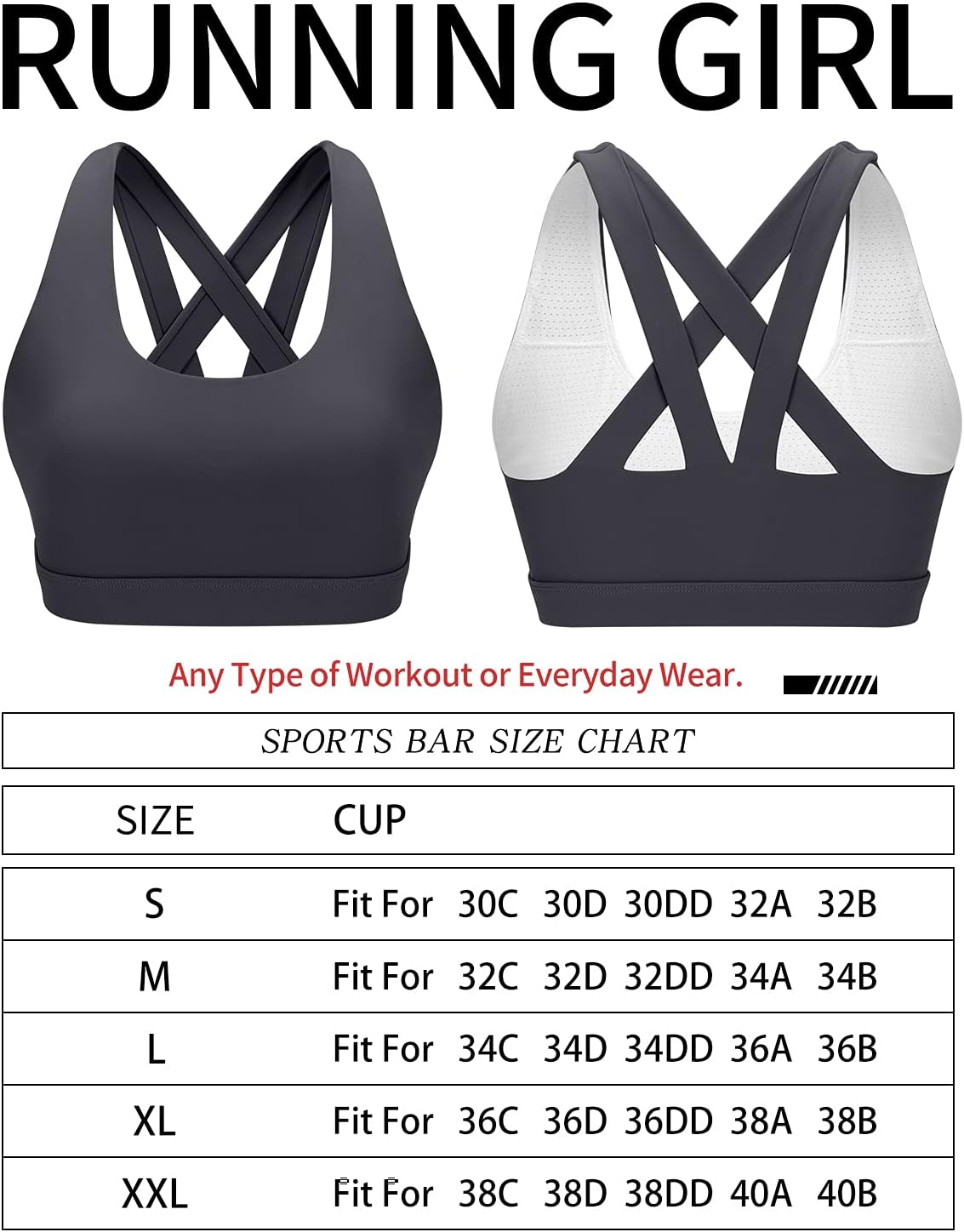 RUNNING GIRL Sports Bra for Women, Criss-Cross Back Padded Strappy Sports Bras Medium Support Yoga Bra with Removable Cups