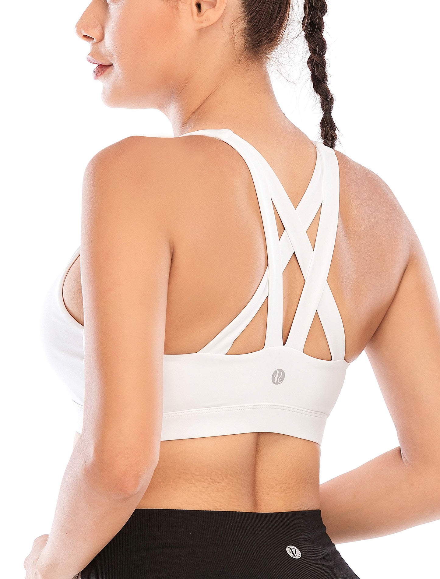 RUNNING GIRL Sports Bra for Women, Criss-Cross Back Padded Strappy Sports Bras Medium Support Yoga Bra with Removable Cups