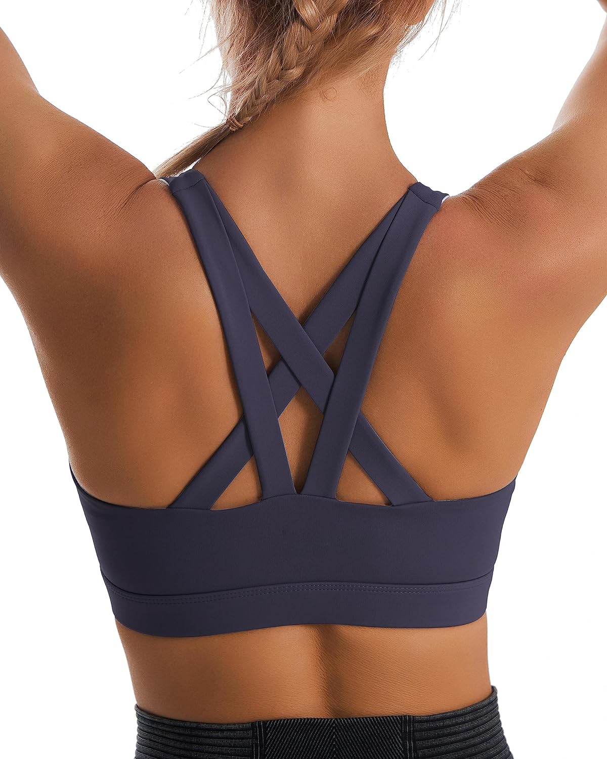 RUNNING GIRL Sports Bra for Women, Criss-Cross Back Padded Strappy Sports Bras Medium Support Yoga Bra with Removable Cups