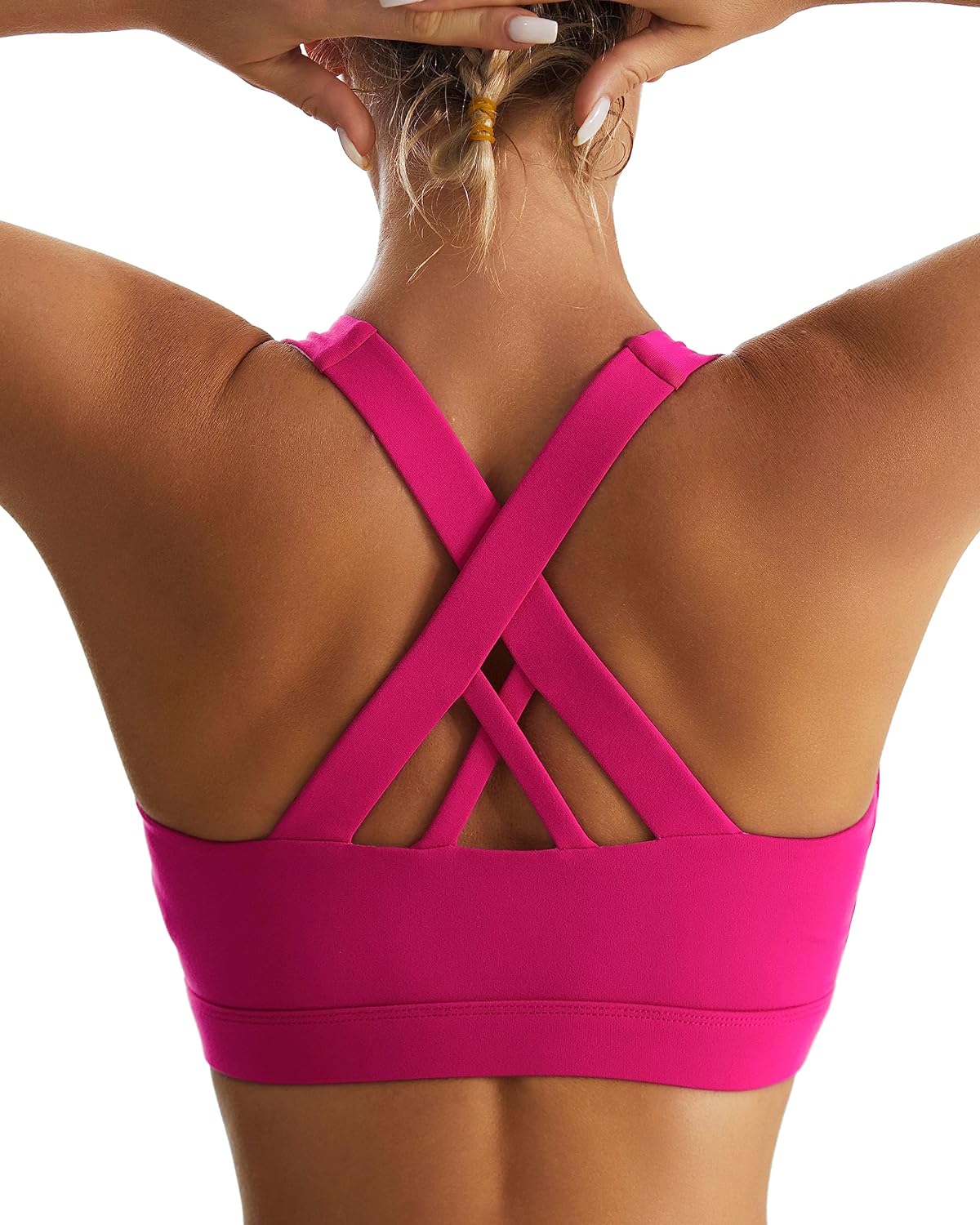 RUNNING GIRL Sports Bra for Women, Criss-Cross Back Padded Strappy Sports Bras Medium Support Yoga Bra with Removable Cups