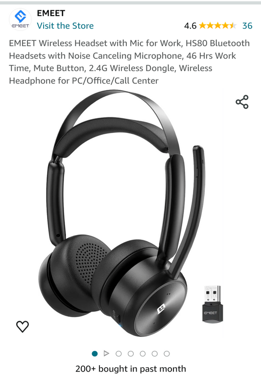 EMEET Wireless Headset with Mic for Work, HS80 Bluetooth Headsets with Noise Canceling Microphone