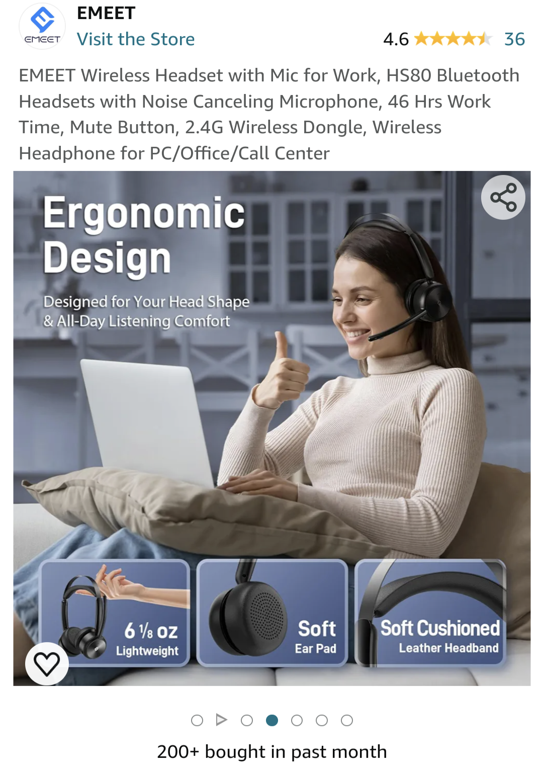 EMEET Wireless Headset with Mic for Work, HS80 Bluetooth Headsets with Noise Canceling Microphone